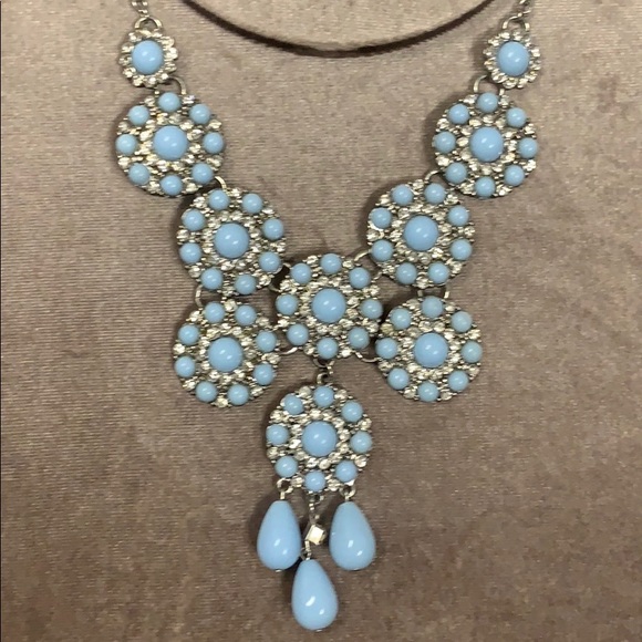 Silver necklace w/ light blue stones and crystals - Picture 2 of 5